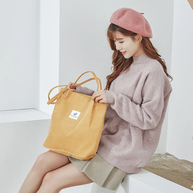 2023 Autumn Women Big Shopping Bag Japanese Corduroy Shoulder Bag Women Cross Body Bag Large Shopping Storage Bag Handbag