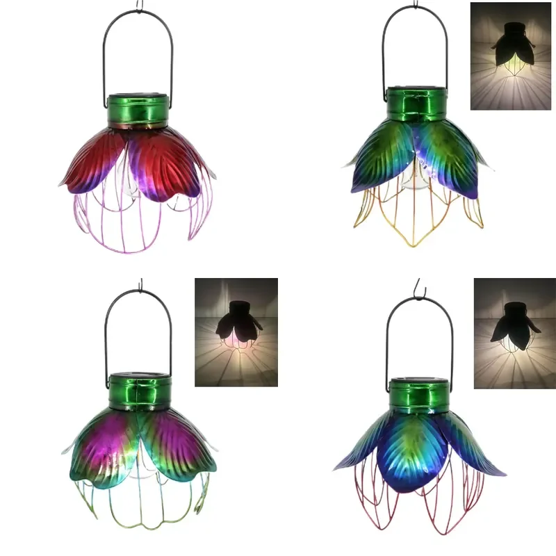 for  Solar Garden Light Outdoor Waterproof Metal Flower Chandelier Decorative LED Lantern  Courtyard Passage Lawn