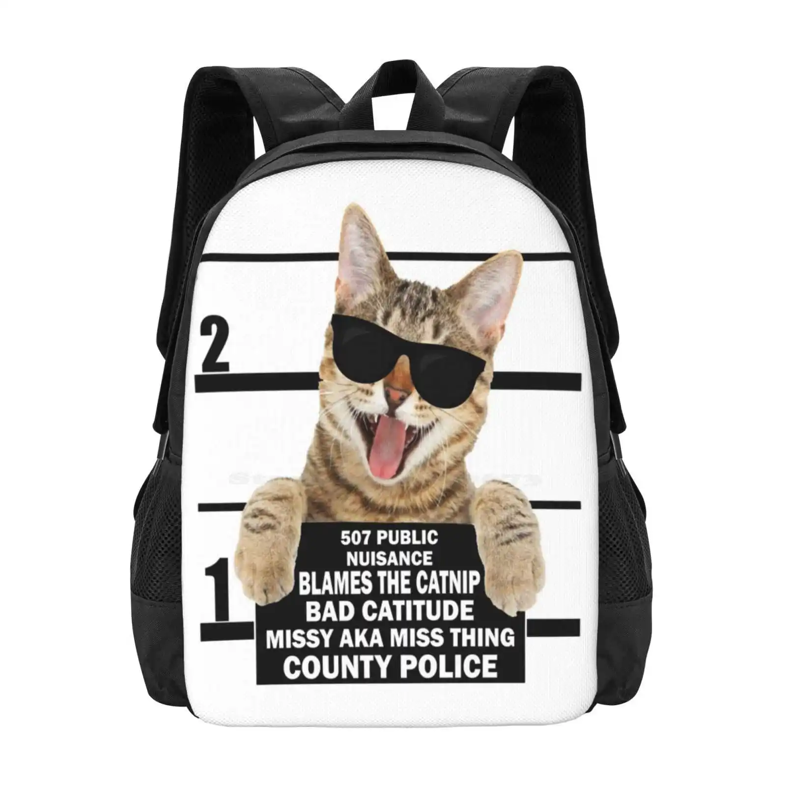 Catnip Made Me Do It Tshirt Funny Cat Mugshot Kitten Gift Catitude Hot Sale Schoolbag Backpack Fashion Bags Funny Humor