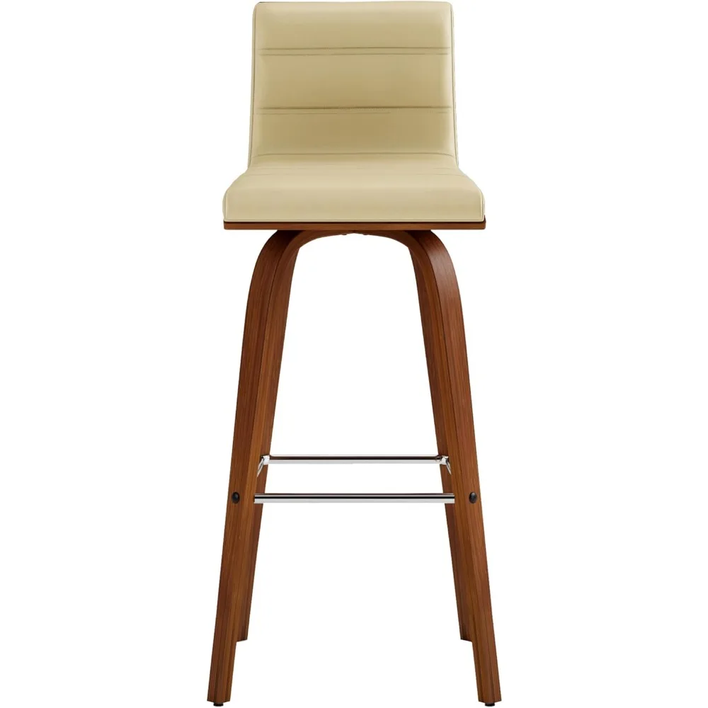 Walnut Swivel Bar Stools with Cream Leatherette, Set of 2