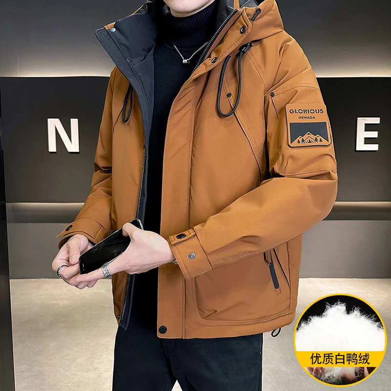 

Hooded Down Jacket for Men Short Winter Style New Loose Outdoor Men Workwear Down Jacket for Warmth Mens Comfortable Windbreaker