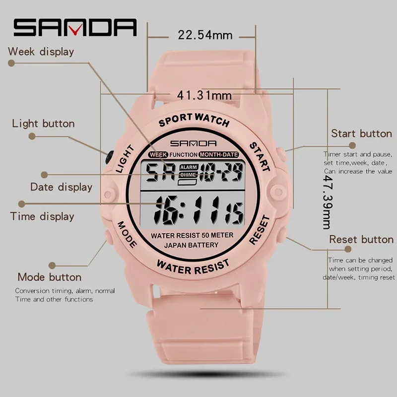 SANDA 6003 LED Digital Watch Female Wristwatches For Women Clock Relogio Feminino Sports Women Watches Fashion Casual Waterproof