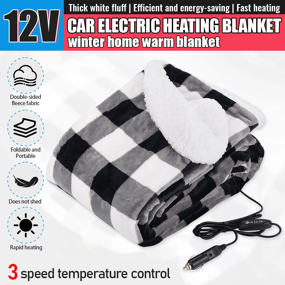 

Heated Car Blanket 12-Volt Electric Blanket for Car, Truck, SUV, RV, Portable Heated Throw for Camping Red Black White Plaid