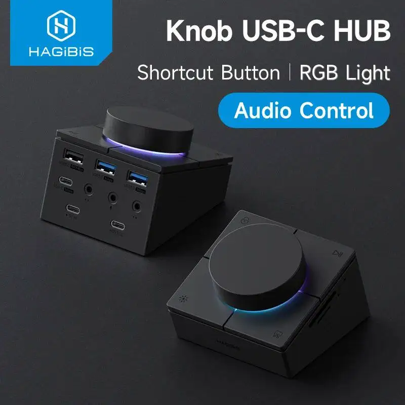 

Hagibis Knob USB C Hub With Shortcut Buttons Type-C Docking