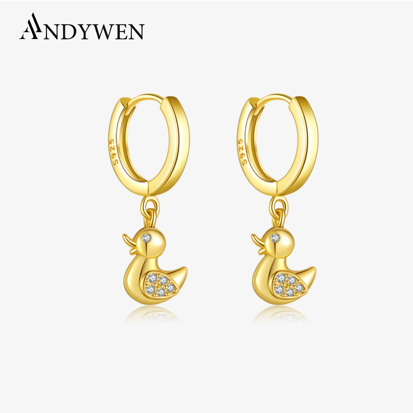 

ANDYWEN Women 925 Sterling Silver Duck Shape Animals Drop Earrings Hoops New High Quality Luxury Fashion Party Birthday Jewelry