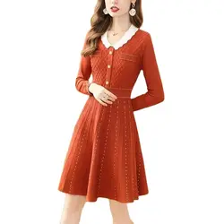 Long-Sleeved Knit Dress Temperament Women's Autumn And Winter 2024 New Mid-Length Bottoming With A-Line Dresses Sweater Dress