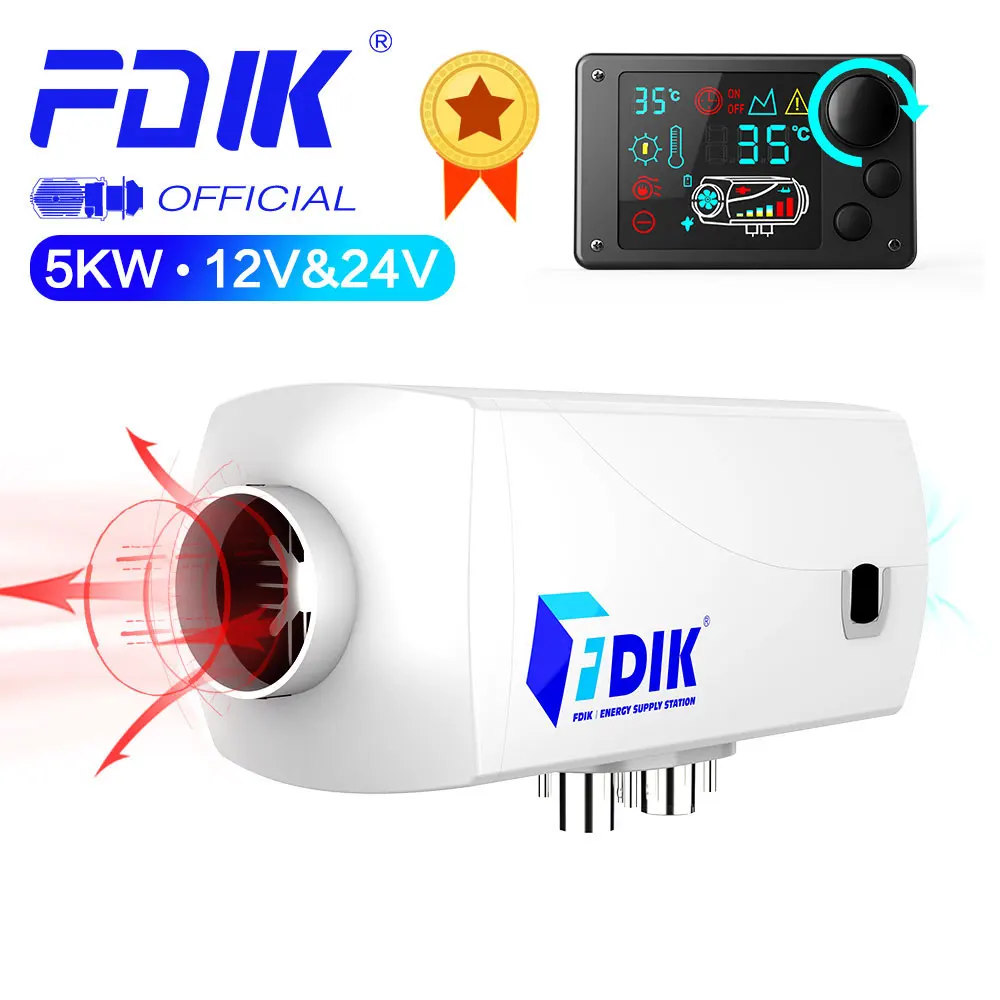 FDIK Car Diesel Heater 12V 24V 5KW Aluminum Shell Air Parking Heater LCD Switch for Car Yacht Boat Similar Websato Eberspacher