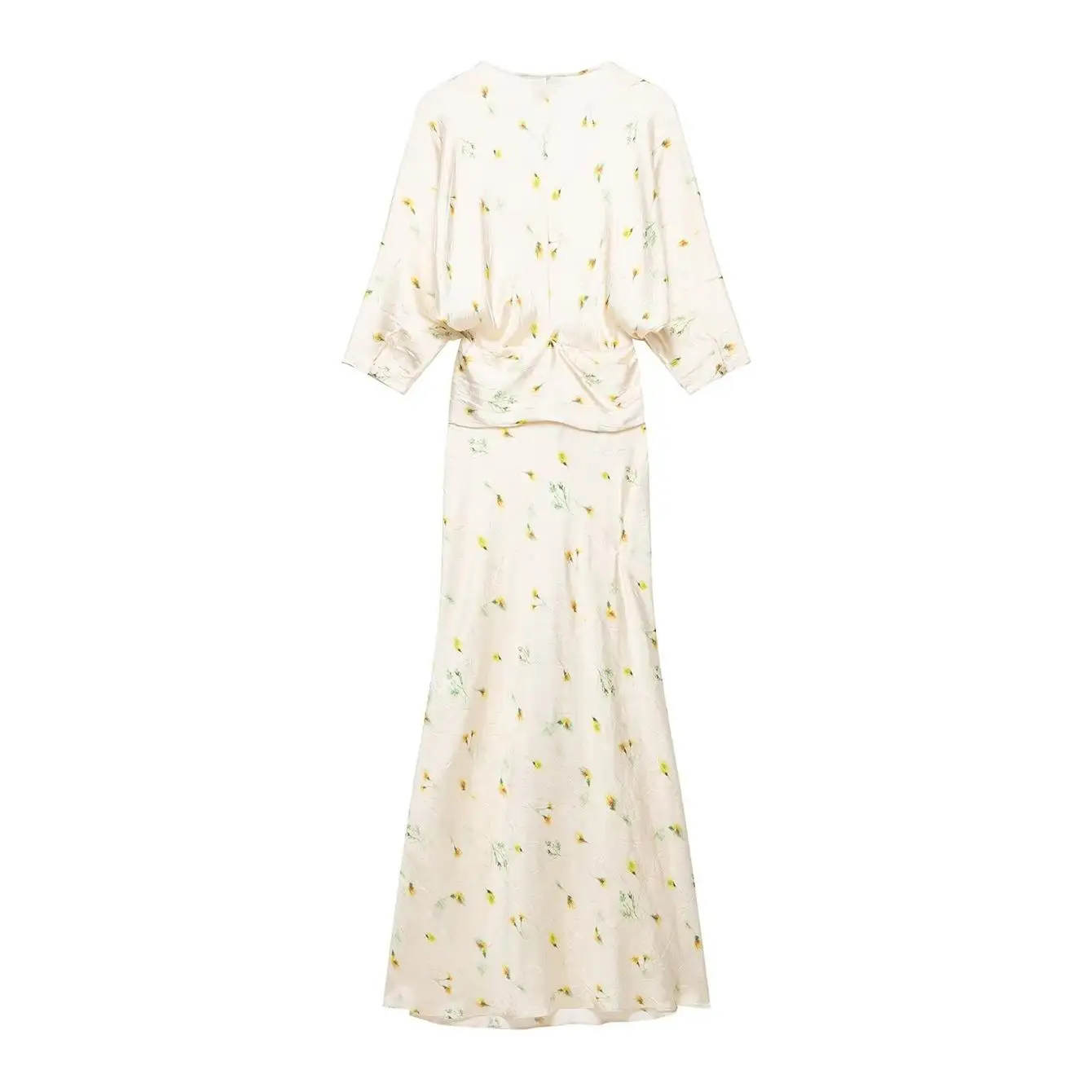 TFMLN Damen Blumenmuster Plissee-Partykleid Elegantes Hochgeschnittenes Fledermausärmel Figurbetontes Langes Kleid Damen Herbst Neue Mode Abendkleid – Detail 3