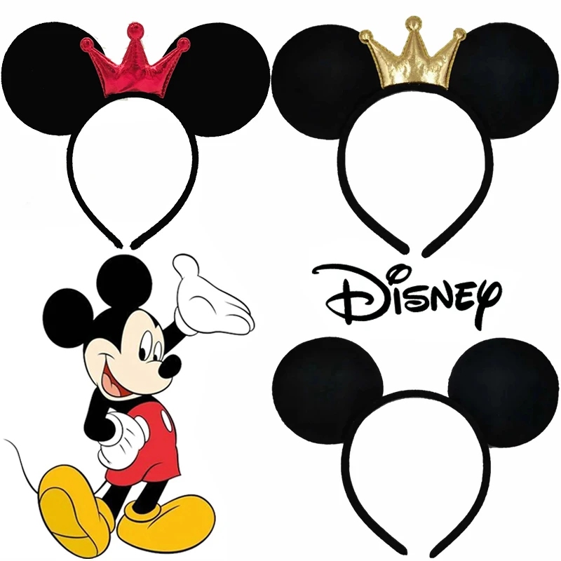 

Disney Crown Mickey Mouse Big Ears Headbands for Girls Kids Classic Minnie Mouse Hairband Women Black Bows Hair Accessories Gift