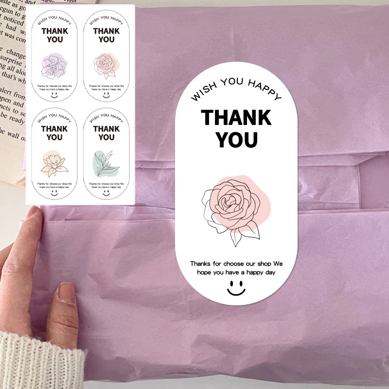 

40-100Pcs Cute Flower“Wish You Happy”Stickers for Small Business Baking Cake Dessert Packing Gift Sealing Decor Thank You Labels