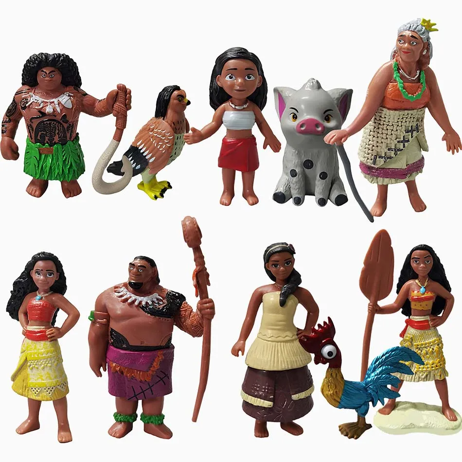 10pcs/set  Moana Princess Maui Chief Tui Tala Heihei Pua Action Figure Brinquedo Toys For Children New Year Gift