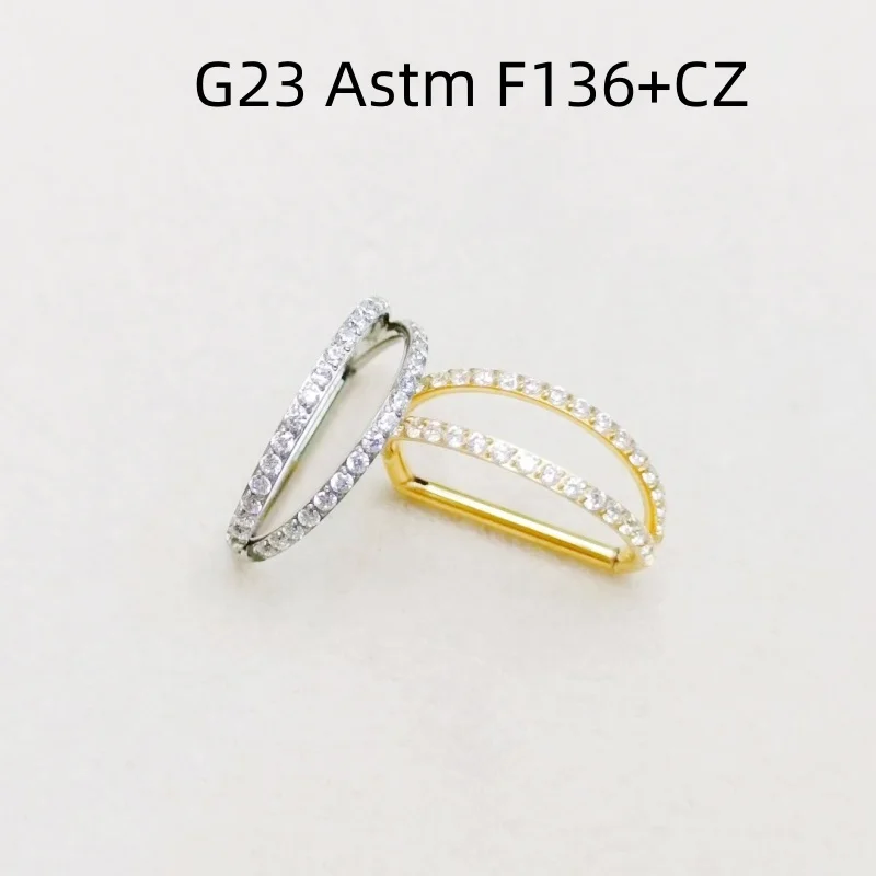 10pcs G23 Titanium F136 Two Rows D Ring Nose Hoop Septum Clicker Ring Earring Lip Ear Tragus Helix Cartilage Body Piercing