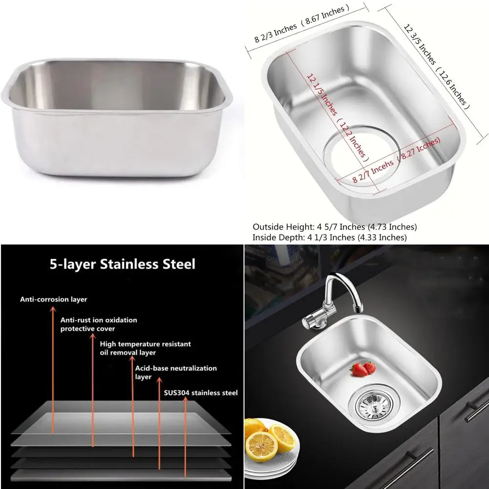 

Top Mount Deep Stainless Steel Kitchen Sink, 12.6x8.7x4.7 Inch, RV, Caravan, Camper, Boat Hand Wash Basin