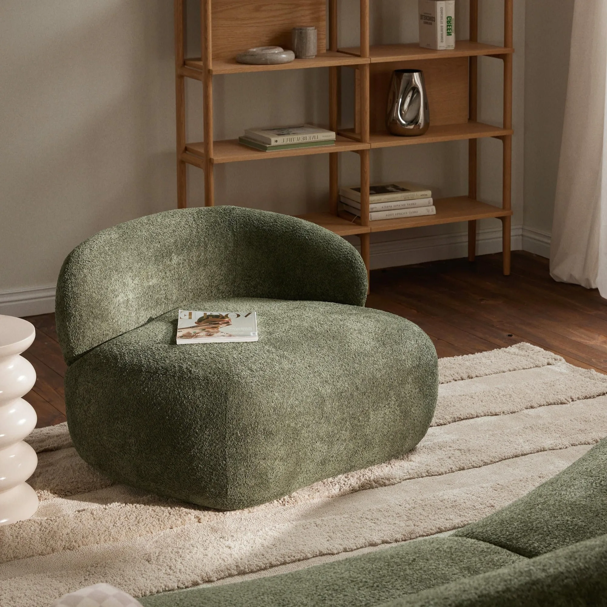 *Oversized Accent Chair - Forest Green Teddy Fabric Lounge Chair for Living Room