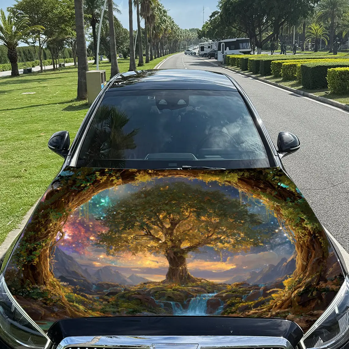 

Mysterious Ancient Tree Surrounded by Fantastic Print car hood stickers, waterproof self-adhesive, scratch resistant, easy to st