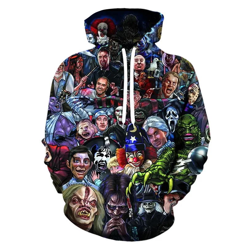 ربيع الخريف المهرج 3D الطباعة الرقمية رياضي عارضة هوديي البلوز مريحة للجنسين ألياف البوليستر الشارع الشهير