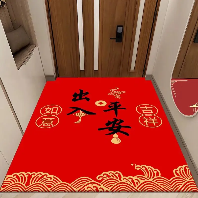 

Красный китайский силиконовый дверной коврик, противоскользящий входной коврик для домашнего использования, ковер для удаления пыли, грязеотталкивающий современный прямоугольный коврик