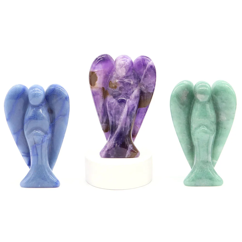 3 Inch Natural Crystal Guardian Angel Figurine Amethyst Rose Quartz Colorful Healing Stone Gem Crafts Gifts Home Decor Ornaments