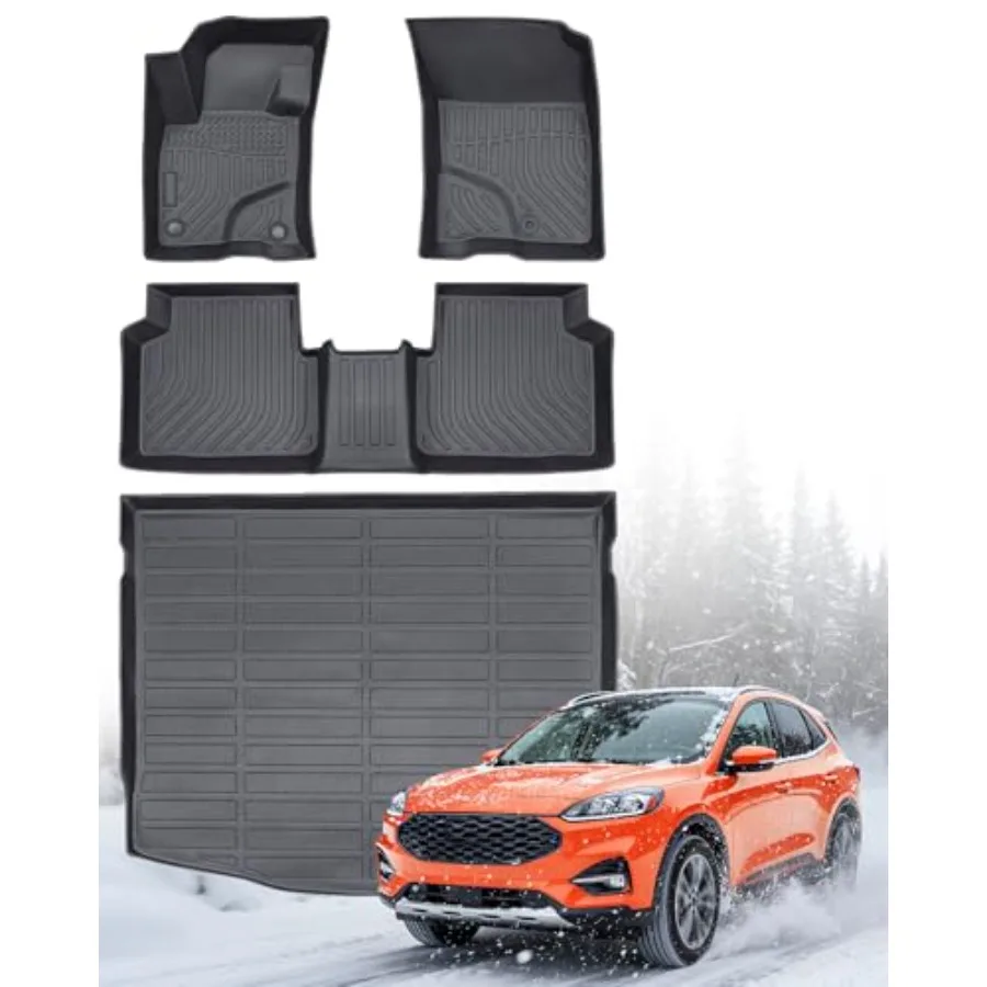 

All Weather Floor Mats Cargo Mat for Ford Escape 2020-2025 2026 Not for Hybrid Rubber Waterproof Custom Fit Black 4PCS