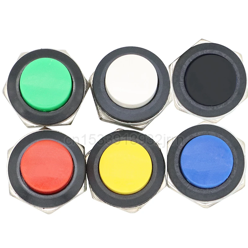 

6Pcs Self-reset Push Button Switch R13-507 16mm Momentary 3A/250VAC 6A/125VAC Round Green/Black/Blue/White/Yellow/Red