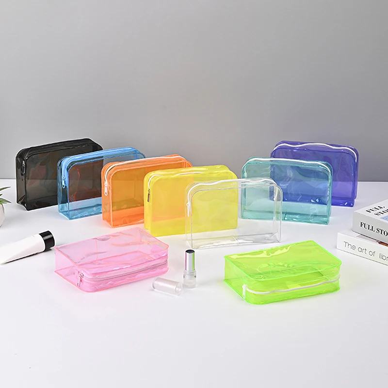 Colorful Transparent Cosmetic Bag Women Makeup Bag PVC Jelly Wash Bag Large Capacity Travel Cosmetics Organizer Makeup Pouch