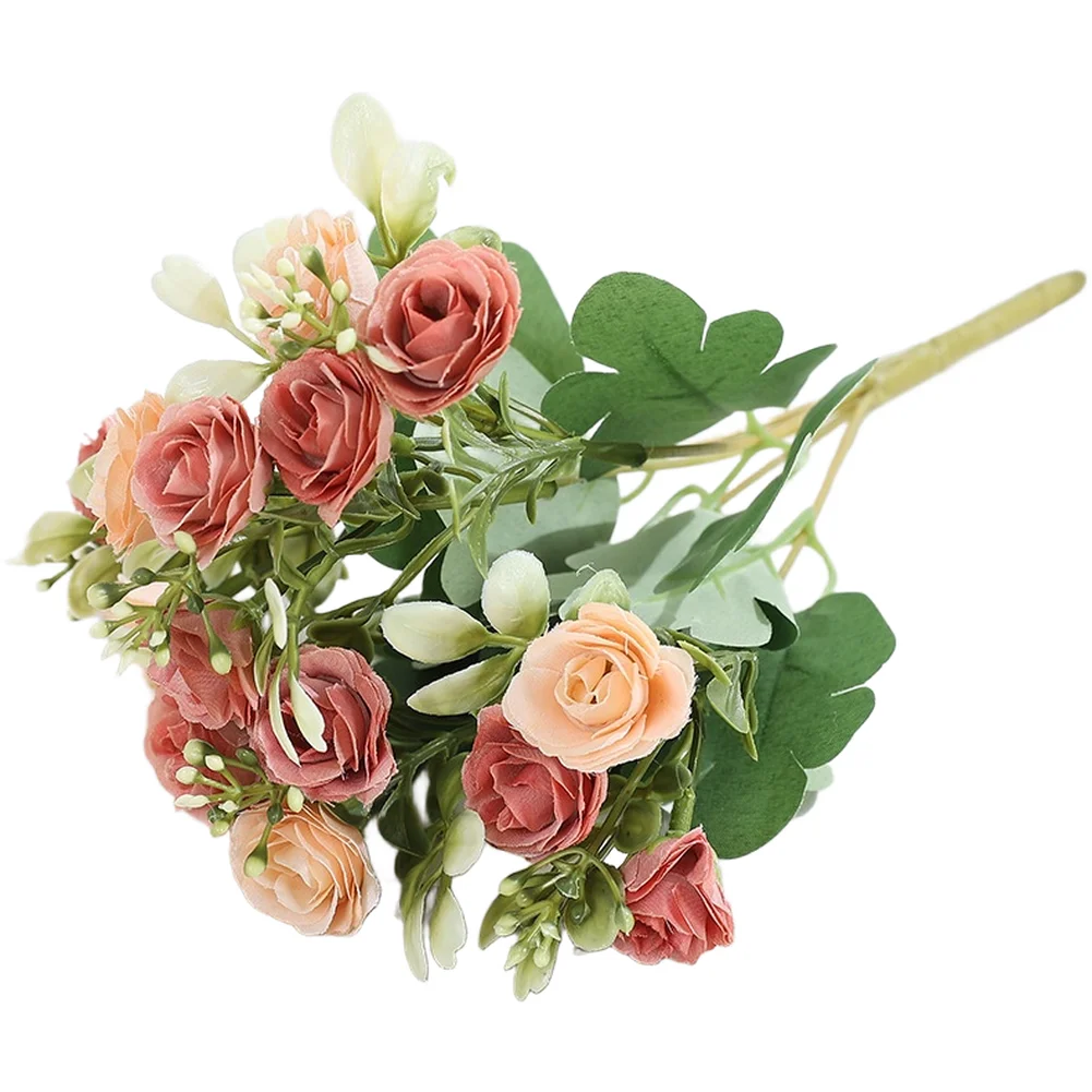 Silk Rose Bouquet Artificial Flower Arrangement for Wedding Table Centerpiece Home Decor Pink White Red Brown Purple