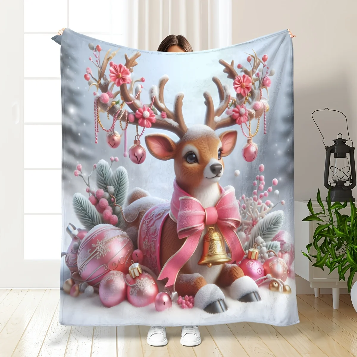 بطانية واحدة من الفلانيل الرنة لعيد الميلاد - ناعمة ودافئة، مثالية لديكور المنزل أو الأسرة أو الكراسي أو التخييم أو السفر، لعيد الميلاد. #2