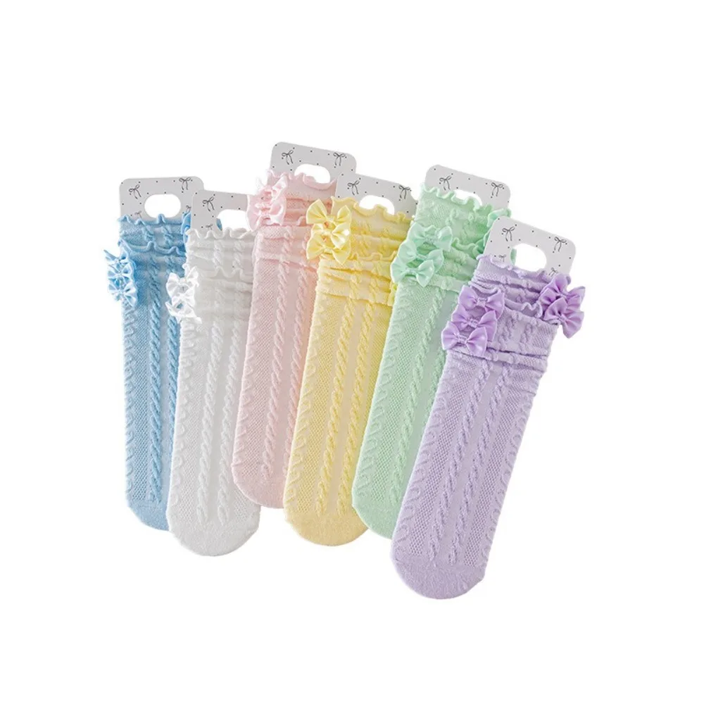 

New Lolita Leg Covers Lace Breathable Pile Sock Bow Ballet Style Middle Tube Socks Party