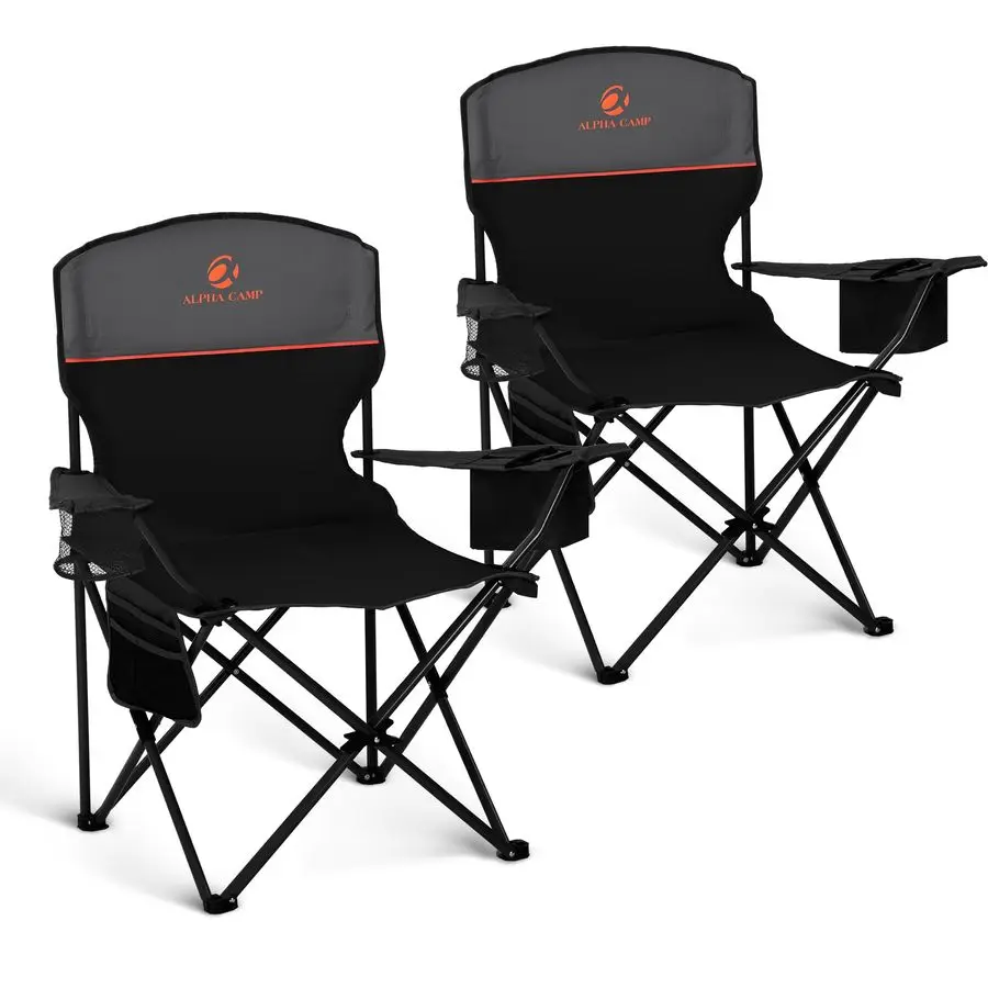 

CAMP Camping Chair 2 Pack Folding Chair with 3Can Cooler Bag Portable Lawn Chair with Cup Holder,Storage Pocket, Supports 225LB
