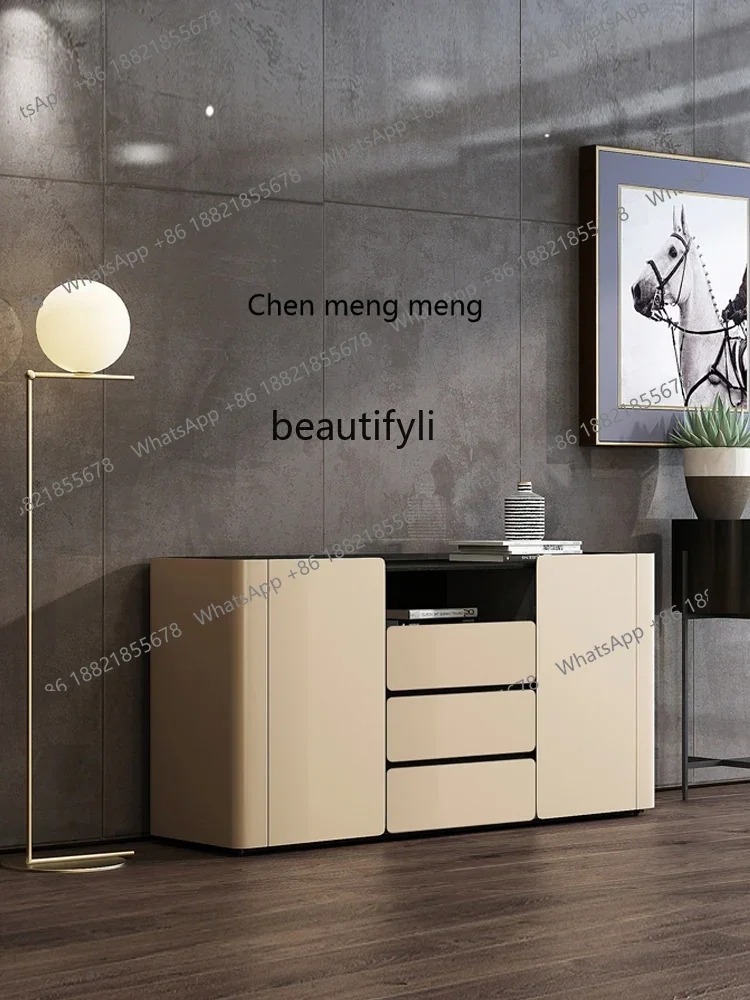 G153 Modern Minimalist Solid Wood Sideboard Saddle Hard Leather Storage Hallway Wine Cabinet Tea Cupboard drawer furniture