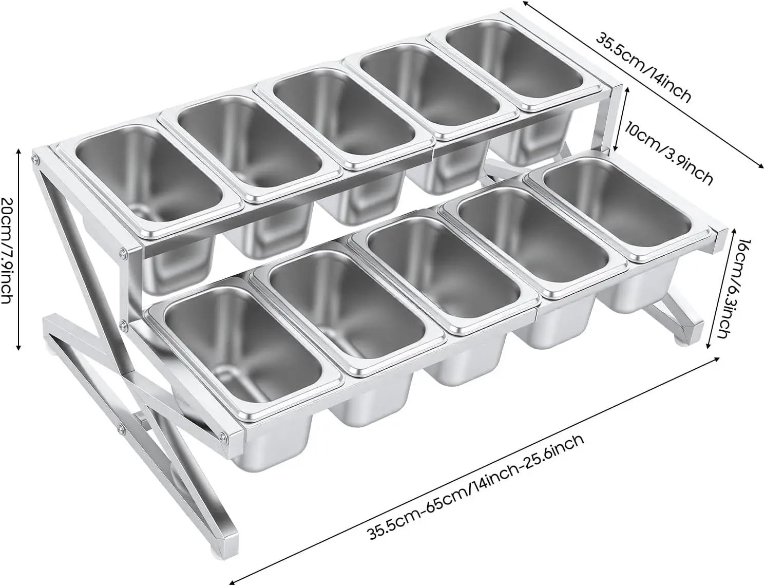 Spice Rack Shelf, Adjustable Stainless Steel Spice Organizer Stand with Lids, Pizza Topping Station with Spoons