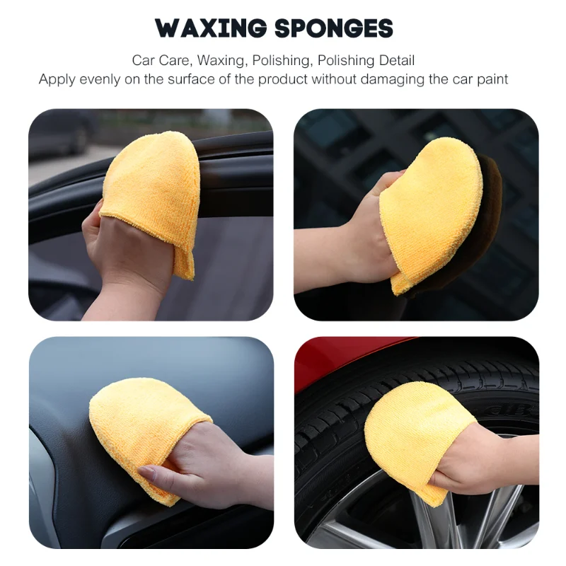 Soft Microfiber Car Waxing Aplicador Mitts, Esponja De Polimento, Finger Wax, Espuma De Lavagem Pad, Auto Detalhando Ferramentas De Limpeza, 6 Pcs,