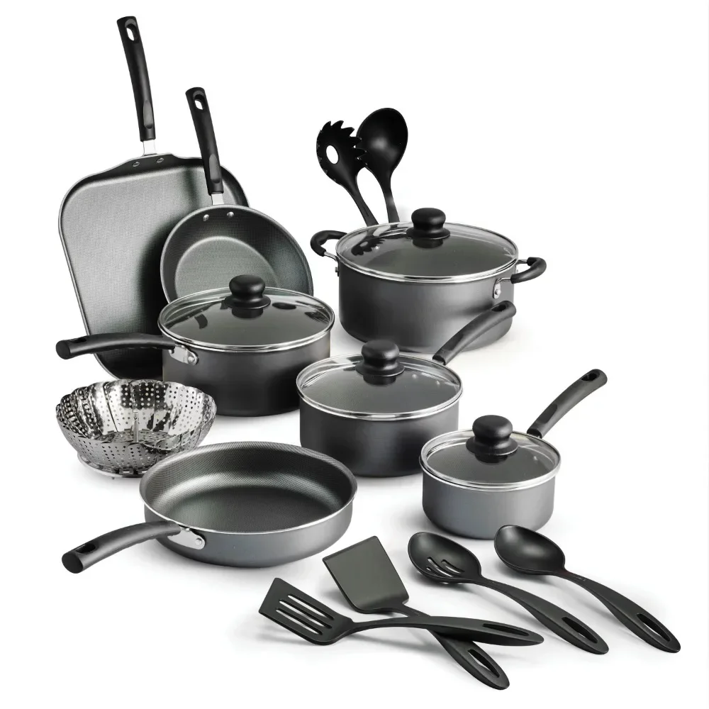 

18 Piece Non-stick Cookware Set, Steel Gray stainless steel cookware set