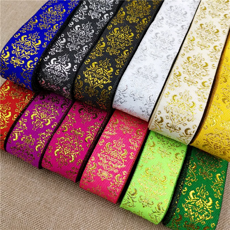 

7 Meters 1 Inch 25mm Gold Color Silver Color Vintage Ethnic Embroidery Ribbon Boho Lace Trim DIY Clothes Bag Embroidered Fabric