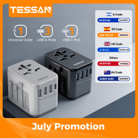 TESSAN Universal Travel Adapter with USB Port and Type C, Worldwide Power Adapter EU/UK/USA/AUS Plug for International Travel