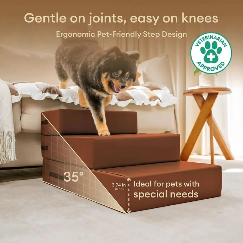 Waterproof Washable PU Leather Modular Multi-Level Foam Pet Stairs for Small Dog, Foldable Dog Stairs for High Bed Couch