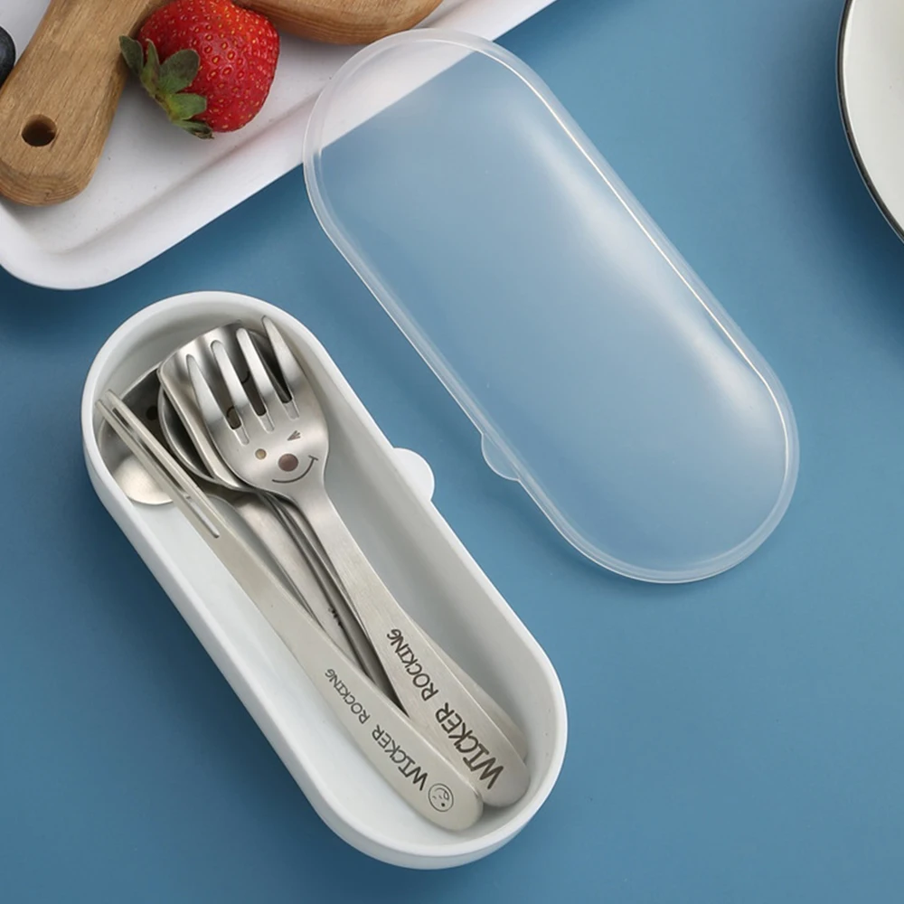 Hanami 304 Stainless Steel Portable Durable Cartoon Household Spoon Feeding Spoon Strong Tableware Fork Smiling Face Spoon