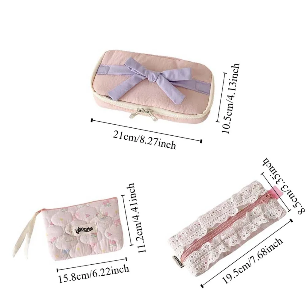 Bowknot القوس حقيبة أدوات مكتبية تخزين سطح المكتب الحلو الدانتيل الكورية نمط مقلمة الوردي/الأرجواني Ins نمط القوس قلم رصاص الحقيبة المدرسة