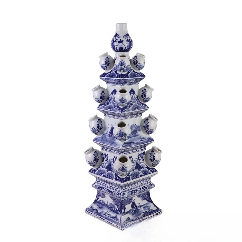 Ceramic sculpture pagoda blue and white porcelain flower ware interior floor decoration flower arrangement