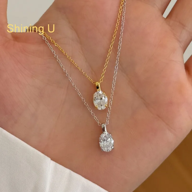 

Shiniing U S925 Серебряное овальное ожерелье с цирконом и драгоценными камнями для женщин, ювелирные изделия на годовщину