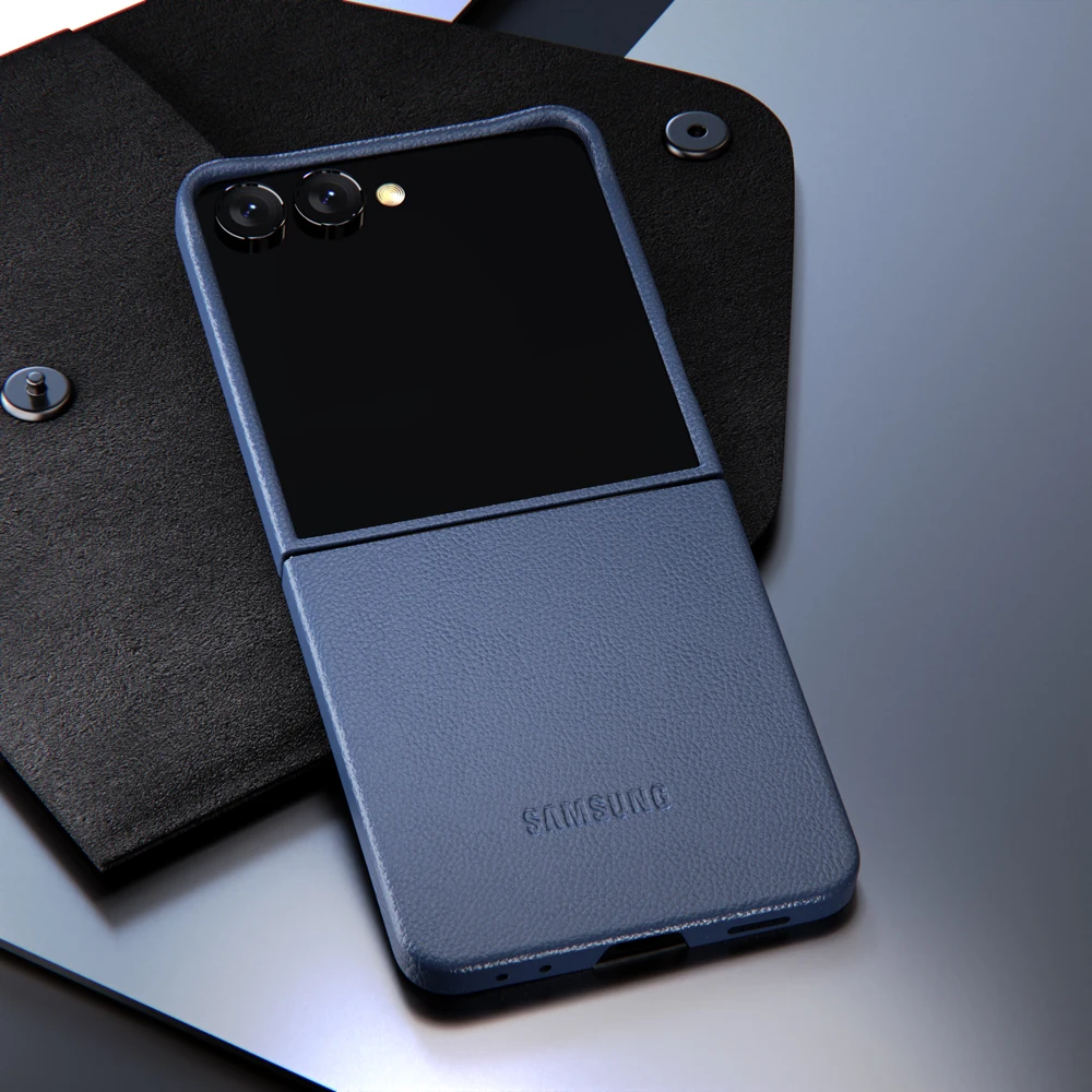 Luxuriöse Textur-Lederhülle Slim Fit für Samsung Galaxy Z Flip 8 7 Flip8 Flip7 ZFlip8 Business Stoßfeste Telefon-Rückabdeckung Funda