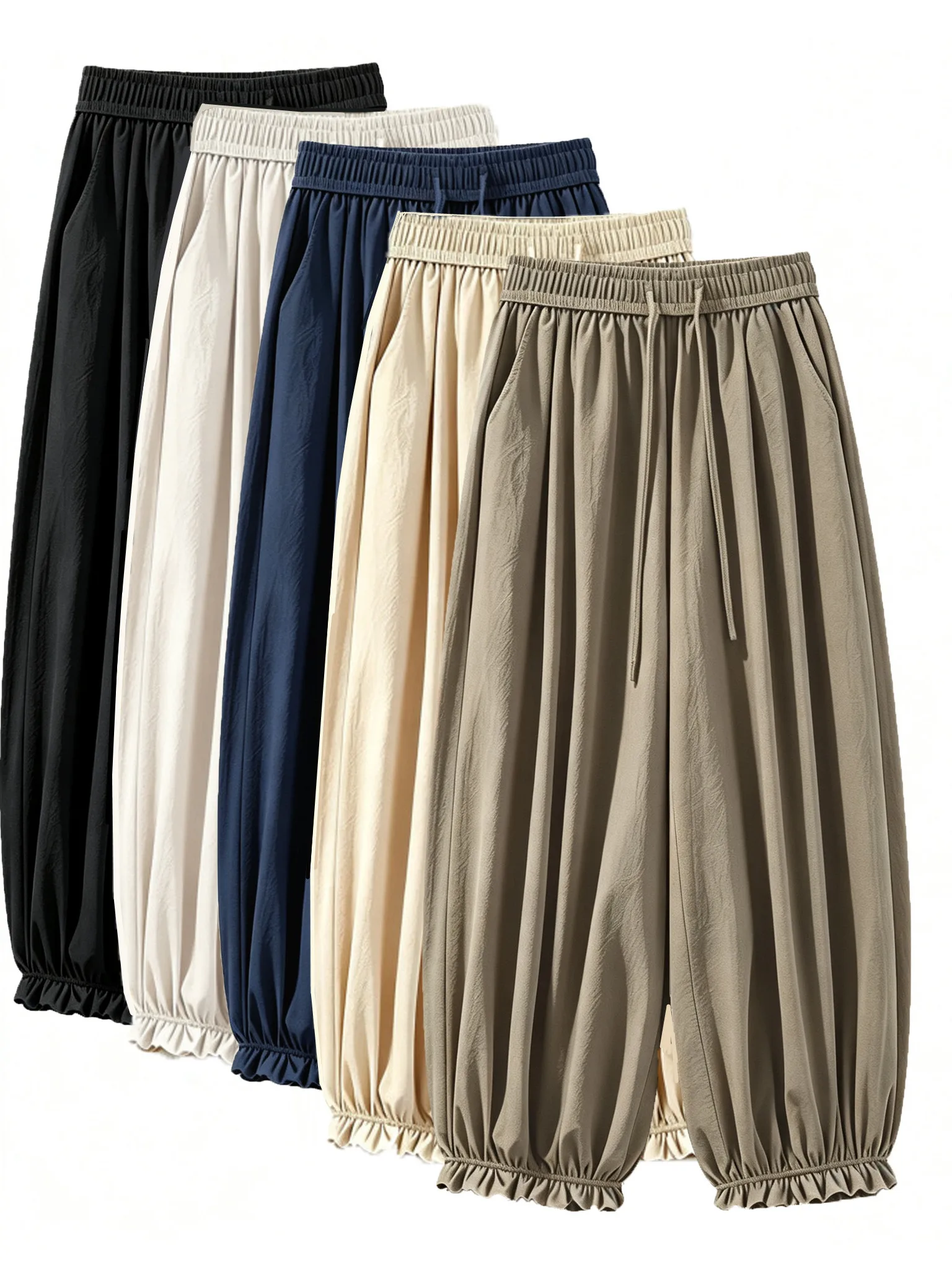 Summer Thin Lotus Bud Lantern Pants Women's Loose Slimming Cuffed Breathable Sporty Casual Sweatpants Trendy High Waist Polye...