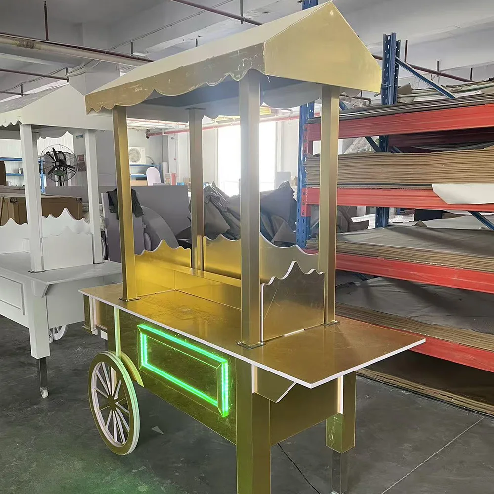 

FSDKX New Idea Carnival PVC Acrylic Gold Candy Cart Wedding Party Decoration Cake Candy Bar Cart