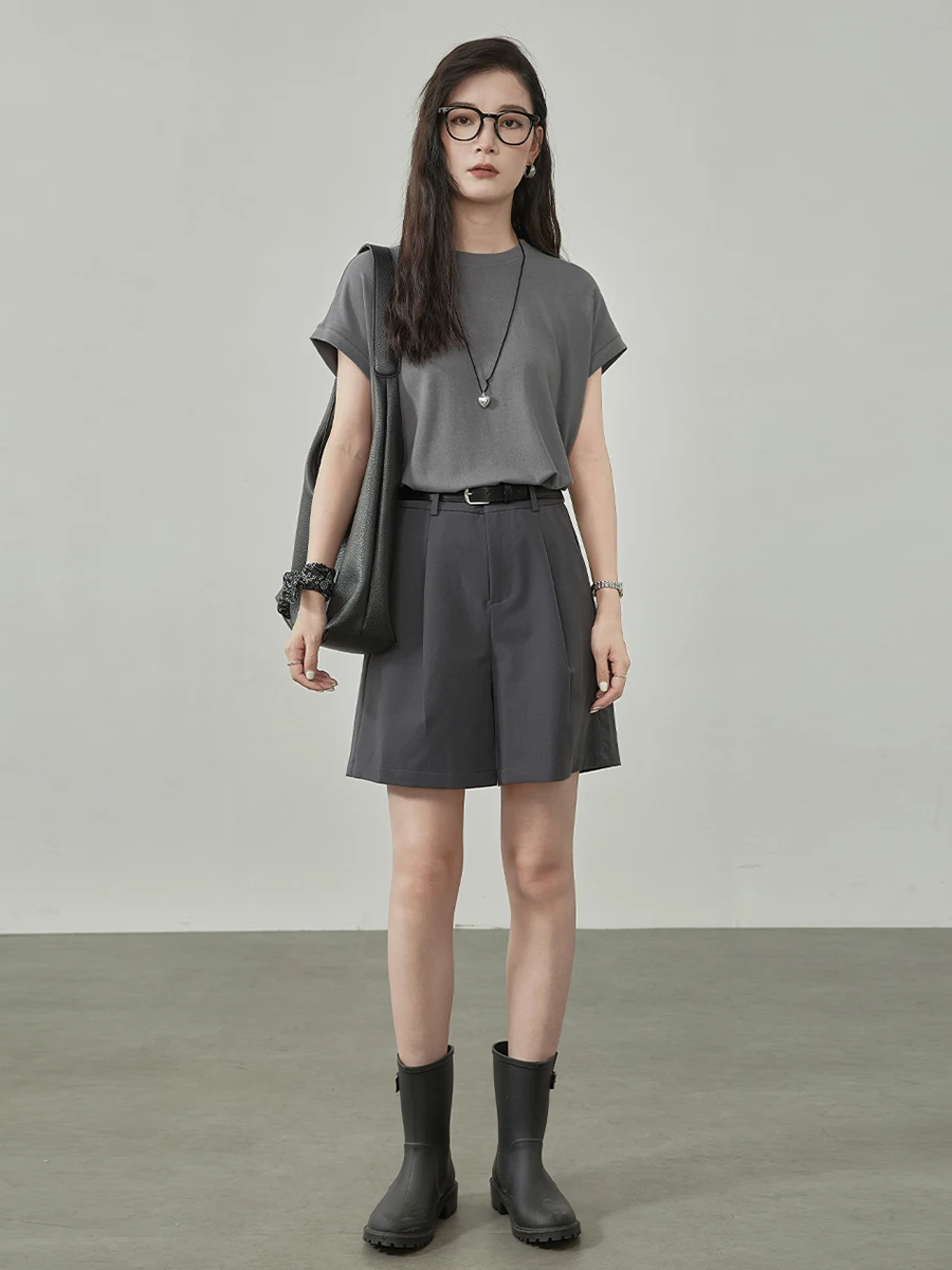 

Темно-серые женские летние повседневные брюки-кюлоты А-силуэта с высокой талией, свободного кроя, укороченные, утягивающие шорты-кюлоты