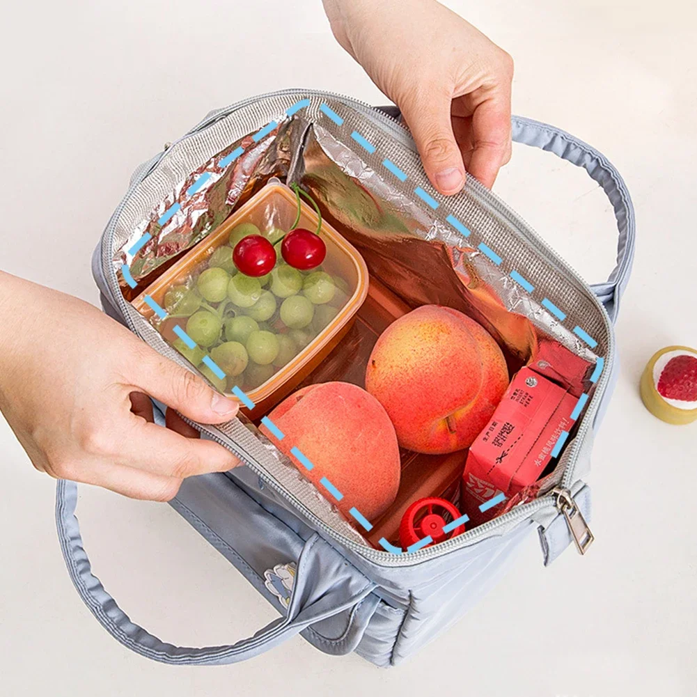 Kawaii Lunch Bag Women Cute Peach Picnic Travel Thermal Breakfast Box Girls School Child Portable Lunch Box Ladies Tote Food Bag