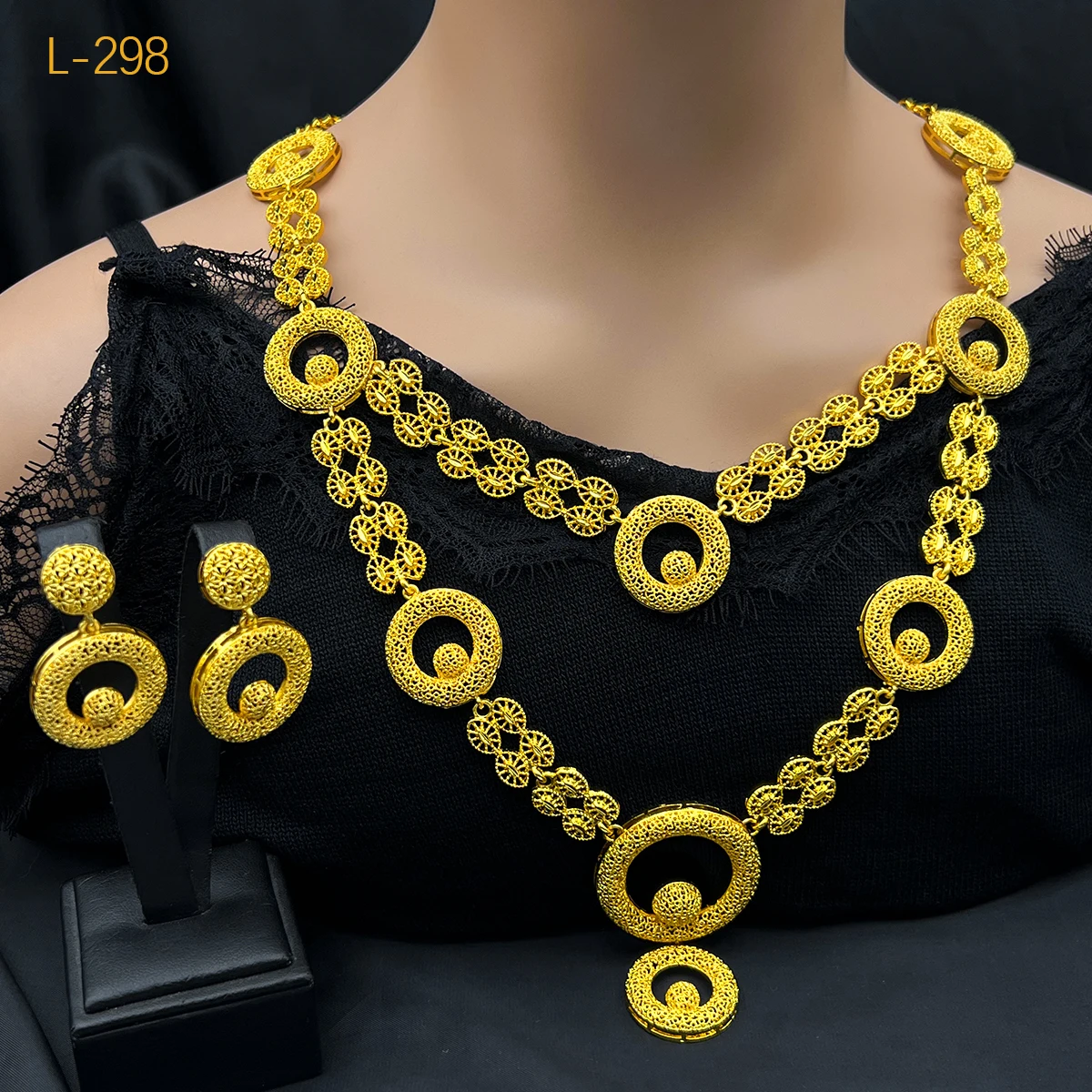 Dubai 24K Gold Color Jewelry Sets Wedding African Long Necklace Earrings For Women Nigerian Indian Bridal 2PCS Set Party Gifts