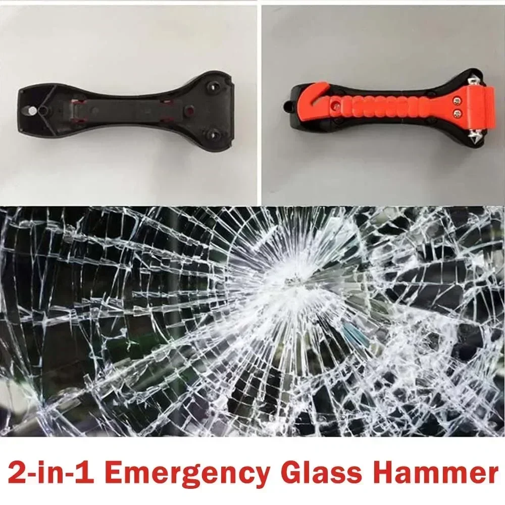 2-in-1 Car Safety Hammer with Built-in Blade Heavy-Duty Carbon Steel Emergency Window Breaker Seatbelt Cutter for Car Truck Bus
