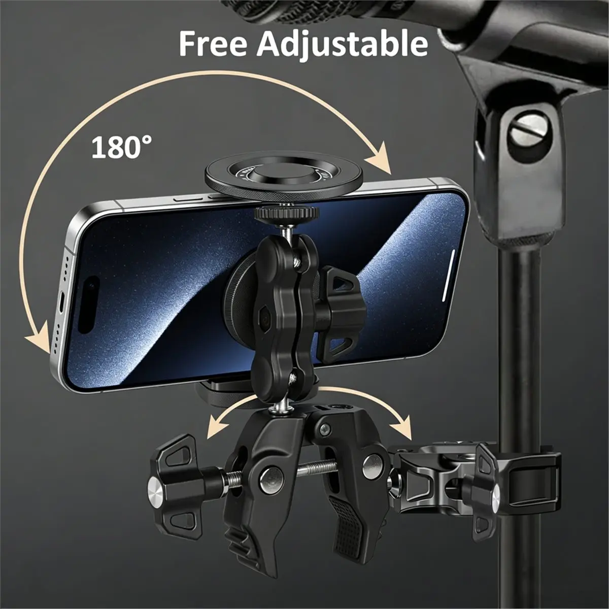 

Heavy Duty Aluminum Mic Phone Holder - Magnetic Adjustable Clamp for Bicycle Handlebar [To&On-e]