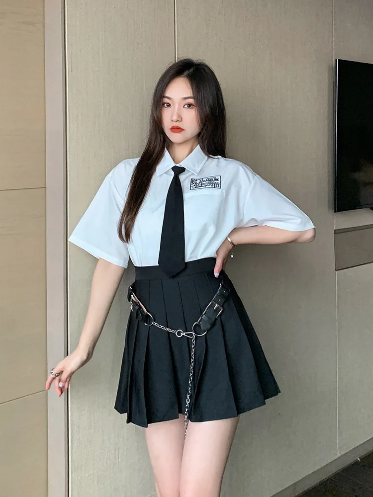 DUEWEER Korean Fashion Summer Short High Waist A-Line Mini Pleated Skirt Women Dance JK Uniform Black Skirts Gothic Streetwear