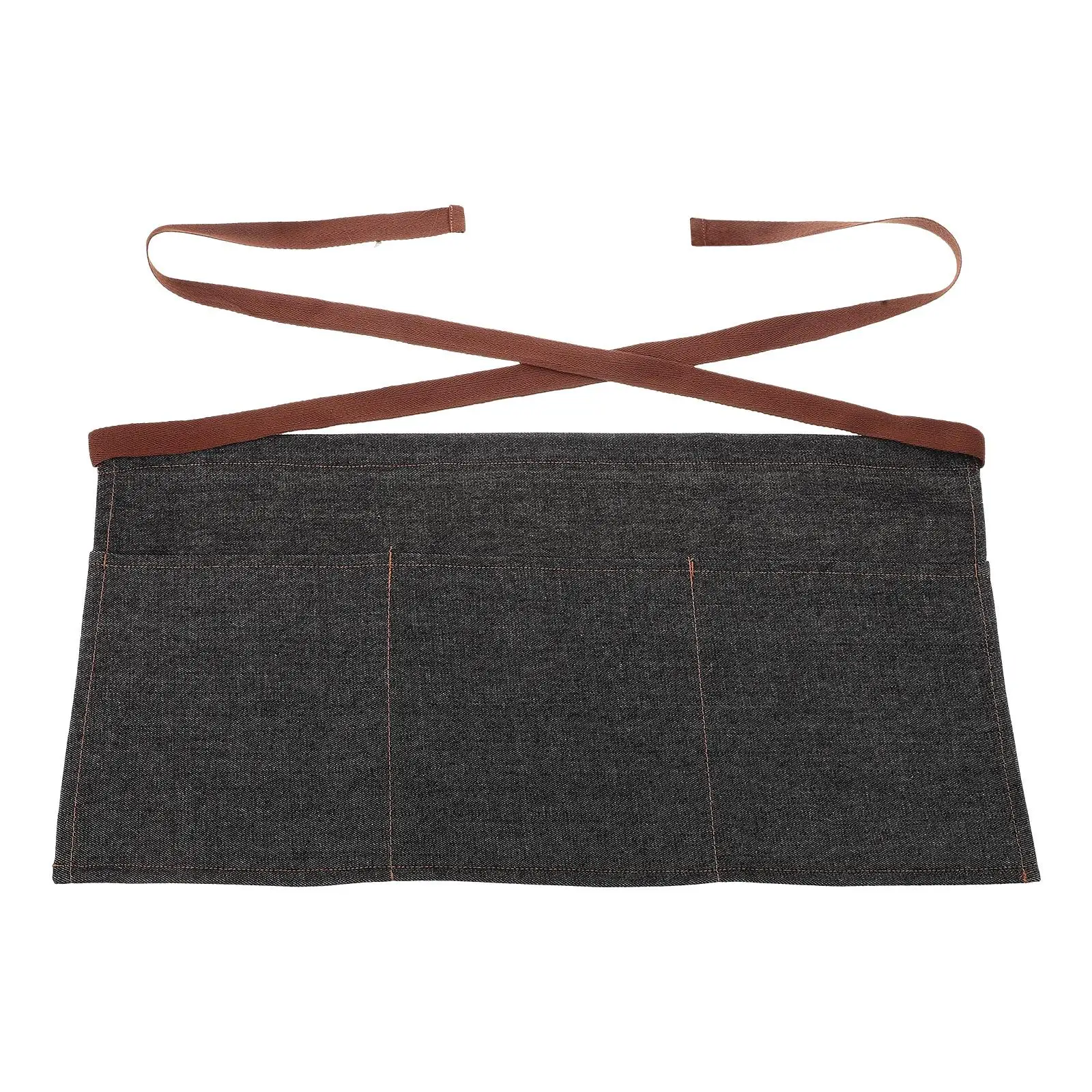 

Restaurant Waiter Apron Waitres Workwear Black Waitress for Women Three Pocket Short Serving